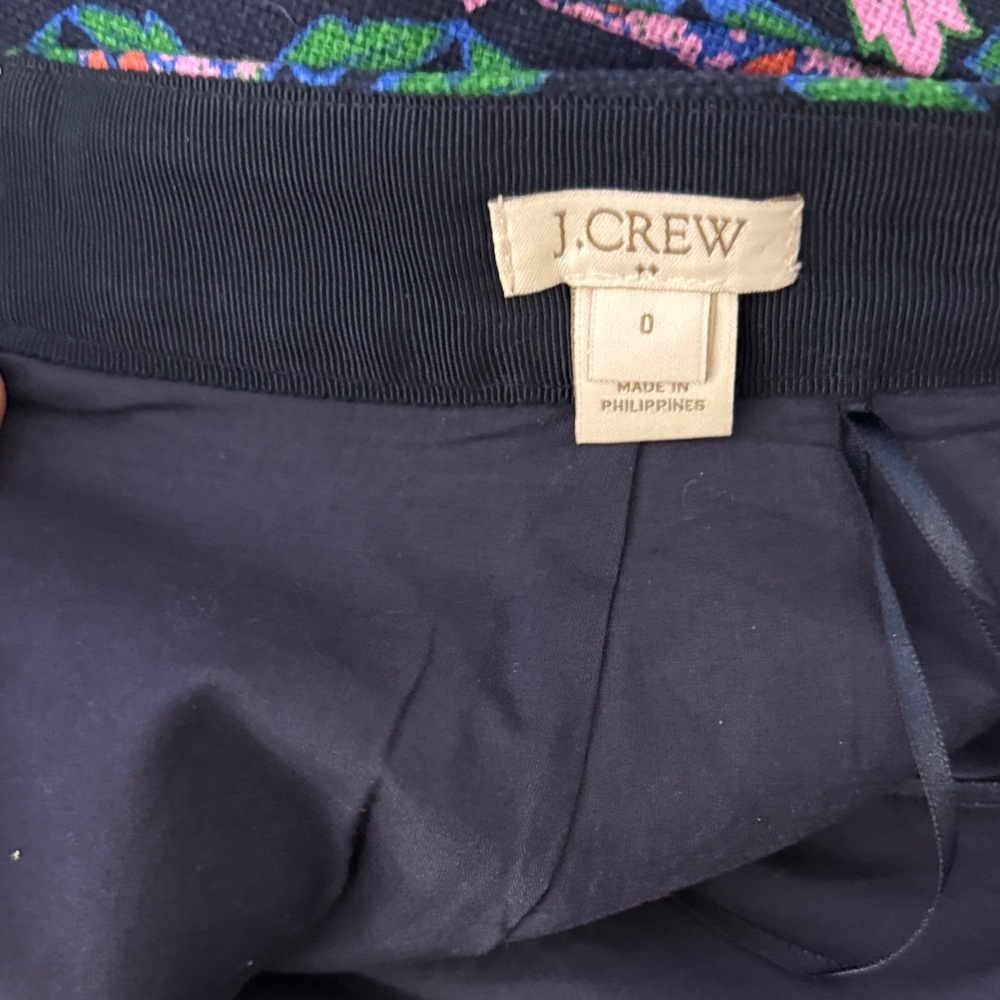 J. Crew Dark Blue Skirt with Vibrant Floral Design